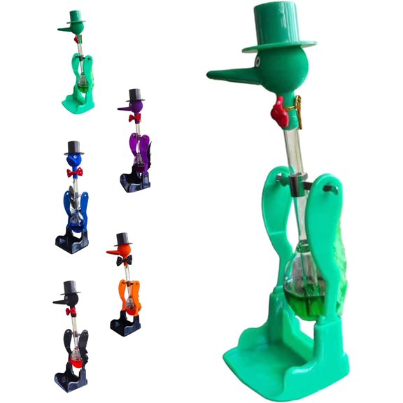 2026 Novelty Drinking Water Bird Toy, Drinking Bird Desk Toy, Perpetual Bobbing Glass Duck, Creative Physics Ornament Stress Relief Toy, for Home Decor Green