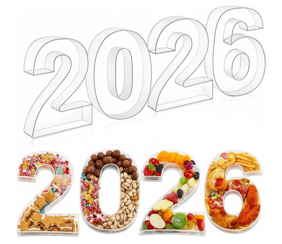 2026 Number Charcuterie Tray Set - 4 Plastic Food Platters for Entertaining, Ideal for Snack & Fruit Display