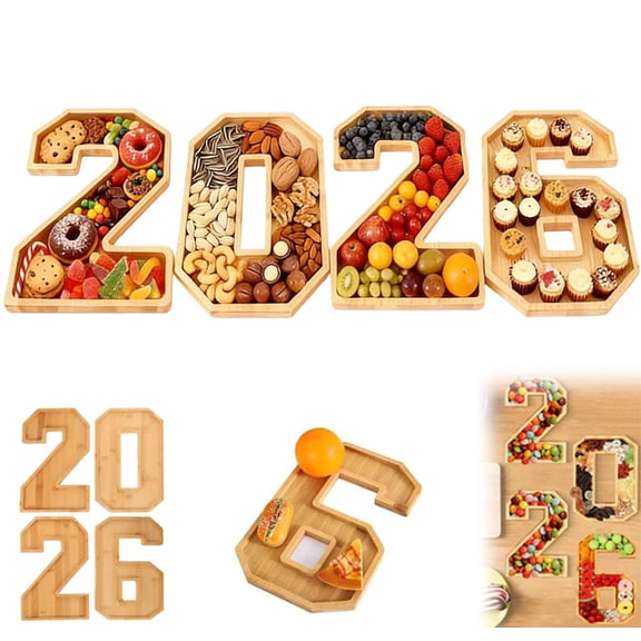 2026 Number Serving Platters, Charcuterie Boards, Fruit Cheese Food Serving Trays, Fillable Wooden Divided Appetizer Tray, 2026 New Years Eve Graduation Party Supplies