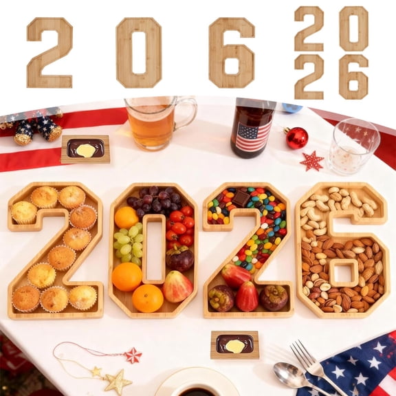 2026 Number Shaped Solid Wood Charcuterie Serving Tray, Multi-Functional Decorative Platter for Graduation, Parties, Holidays & Events, 4-Piece Set, Beige, 30x19.5cm