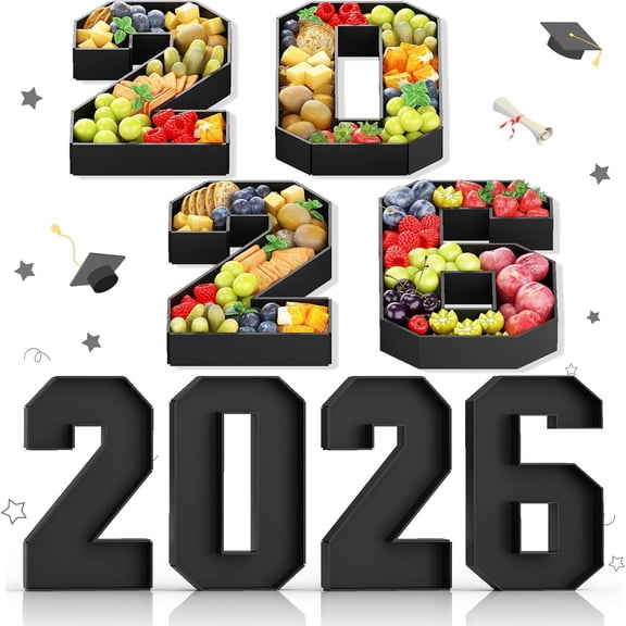 2026 Numbers for Charcuterie Fillable Cardboard Number 10'' Black 2026 Shaped Board Trays for New Year Graduation Party Decorations Food Candy Paper Cupcake Pans Cookie Box Container