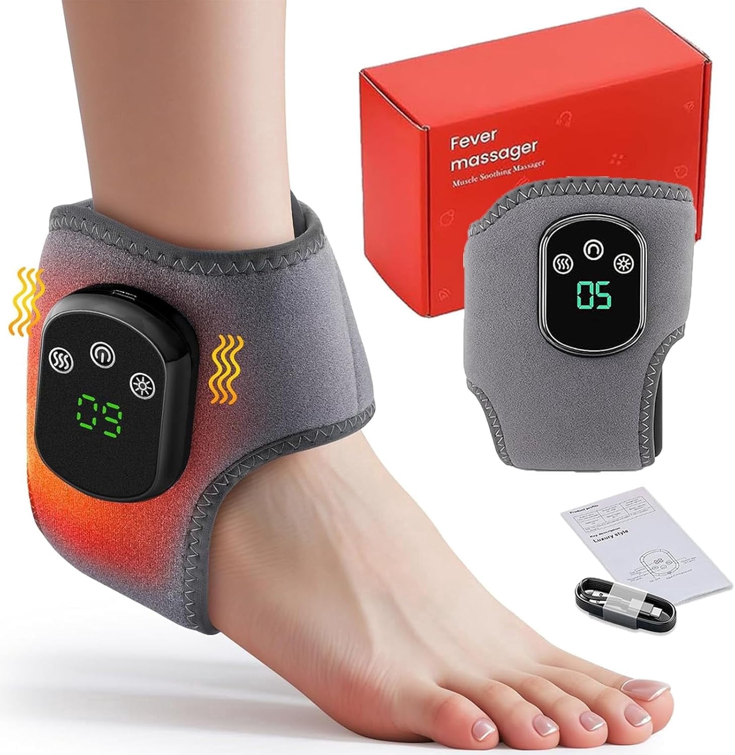 Foot Massager for Neuropathy, Cordless Electric Foot and Ankle Massager with 3 Vibration Modes and 5 Heat Levels