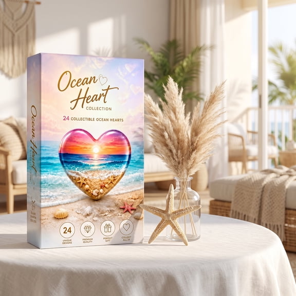 2026 Ocean Heart Advent Calendar, Handmade Sand Starfish Inlaid Heart Pendant Advent Box, Christmas Countdown Friendship Keepsake Gift for Best Friends Women