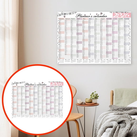 2026 One Page Full Year Attendance Wall Calendar, Paper Yearly Planner for School, Office and Home, Year at a Glance Design