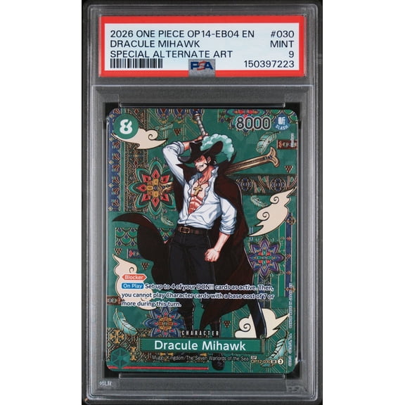 2026 One Piece OP14 EB04 Special Alternate Art Dracule Mihawk Graded PSA 9 #030
