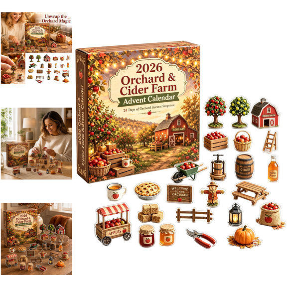 2026 Orchard & Cider Farm Advent Calendar, 24 Unique Acrylic Mini Ornaments, Christmas Countdown Decor for Farmhouse Table and Shelf Display