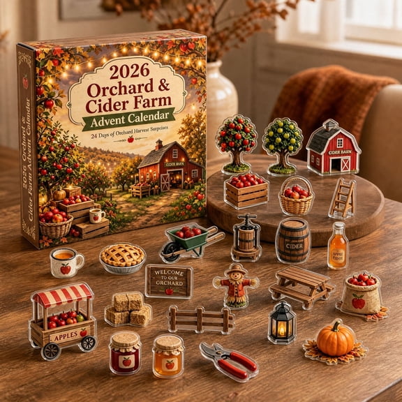 2026 Orchard & Cider Farm Advent Calendar, 24Pcs 2D Acrylic Harvest Figurines, 24-Day Fall Countdown Gift, Holiday Surprise Gift for Harvest Lovers