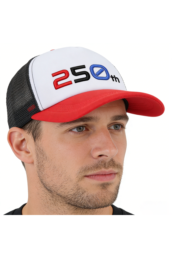 2026 Outdoor Baseball, 250Th Anniversary, Holiday Hat, Black Mesh, Mesh, Logo, Single Panel, 250Th, Structured Crown, Breathable Sides, Red Visor, Celebration, 1 Pc