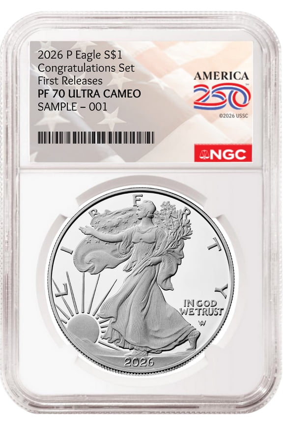 2026 P Congratulations Set Proof Silver Eagle NGC PF 70, First Releases 250 Flag