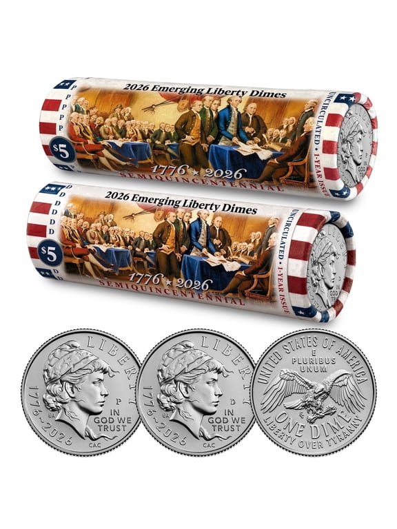 Collectible 2026 P & D Set • Emerging Liberty Dime DECLARATION OF INDEPENDENCE Coin Rolls • America 250