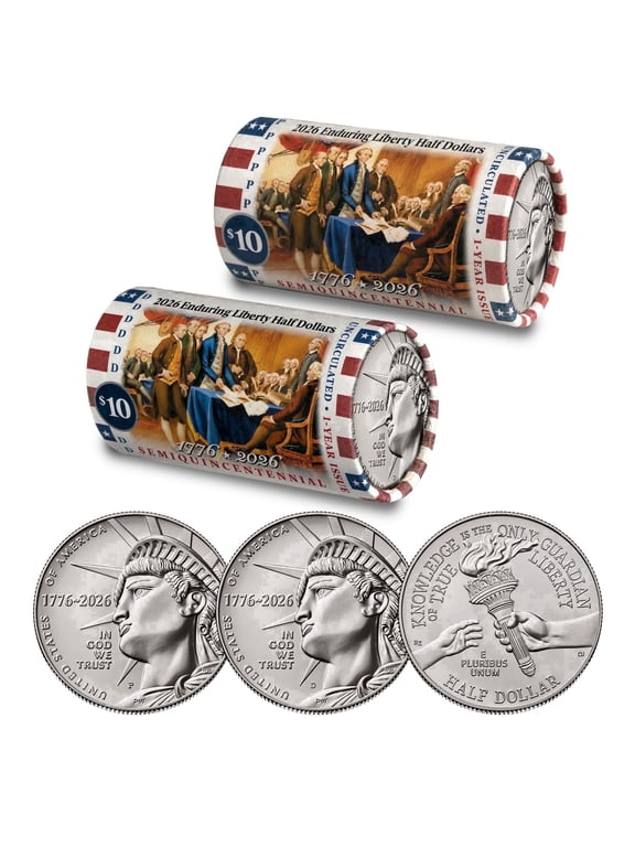 Collectible 2026 P & D Set • Enduring Liberty Half Dollar DECLARATION OF INDEPENDENCE Coin Rolls • America's 250th Anniversary