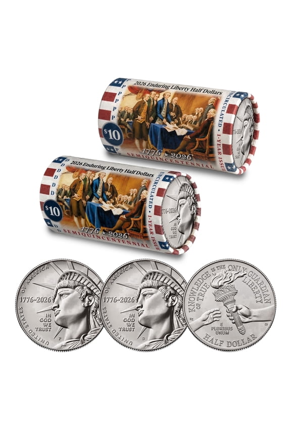 2026 P & D Set  Enduring Liberty Half Dollar DECLARATION OF INDEPENDENCE Coin Rolls  America 250