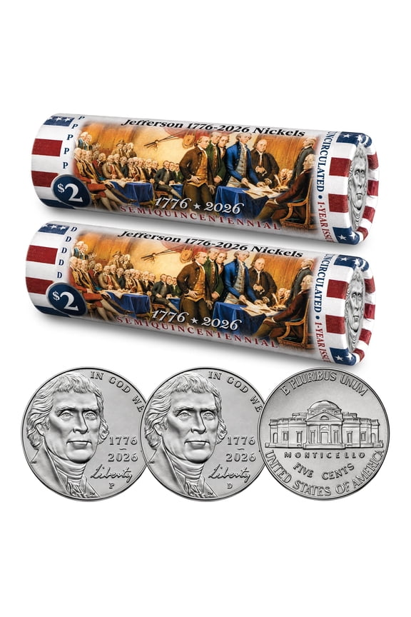 2026 P & D Set Jefferson Liberty Nickel DECLARATION OF INDEPENDENCE Rolls America 250