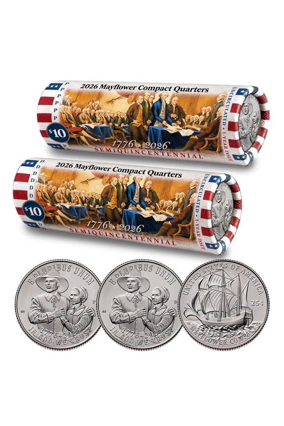 2026 P & D Set  Mayflower Compact Quarter DECLARATION OF INDEPENDENCE Rolls  America 250