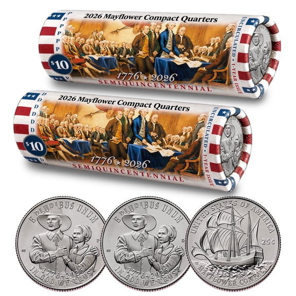 2026 P & D Set  Mayflower Compact Quarter DECLARATION OF INDEPENDENCE Rolls  America 250