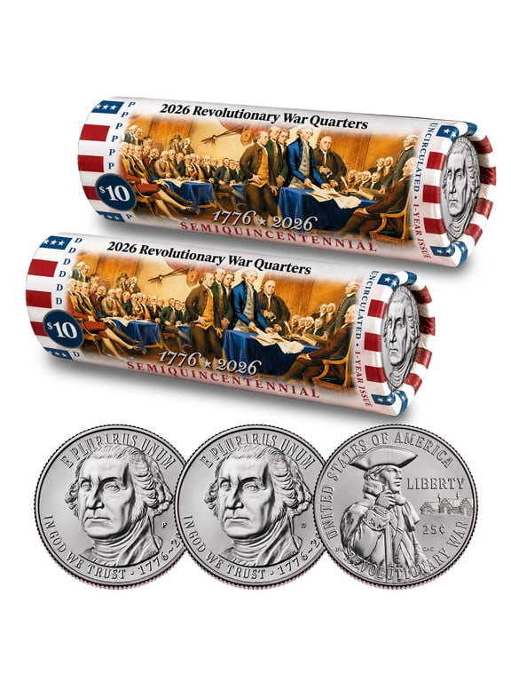 Collectible 2026 P & D Set • Revolutionary War Quarter DECLARATION OF INDEPENDENCE Coin Rolls • America's 250th Anniversary