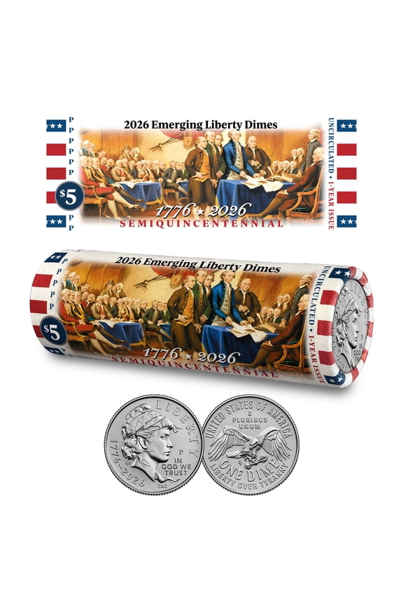 2026-P Emerging Liberty Dime DECLARATION OF INDEPENDENCE Coin Roll America 250