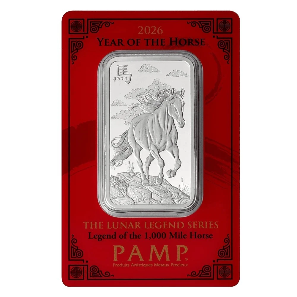 PAMP SUISSE 2026 PAMP Lunar Legends 1000 Mile Horse 1 oz Silver Proof-Like Bar in Assay Card