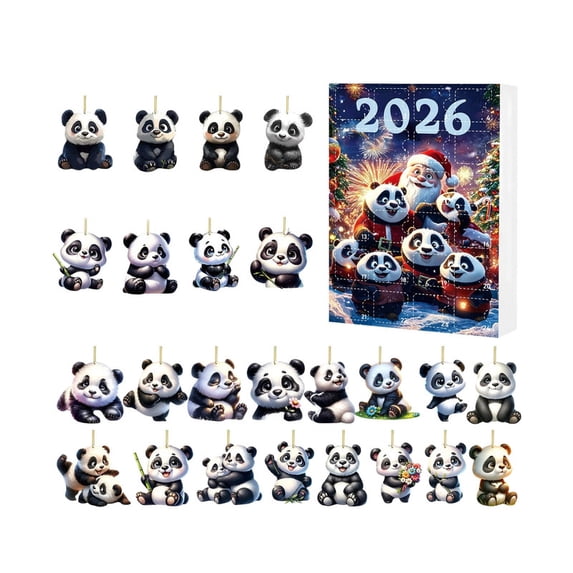 2026 Panda Christmas Advent Calendar 24 Days Countdown Blind Box | 2D Acrylic Panda Ornaments for Christmas Tree Backpack Wall Door Holiday Decor