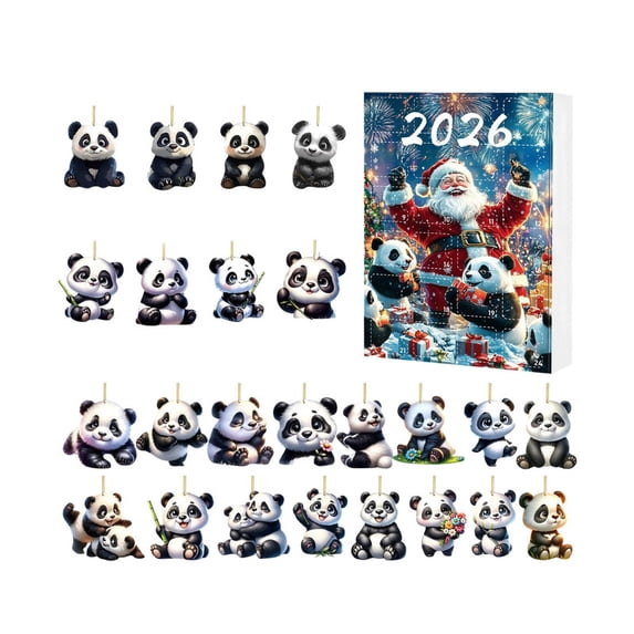 2026 Panda Christmas Advent Calendar 24 Days Countdown Blind Box | 2D Acrylic Panda Ornaments for Christmas Tree Backpack Wall Door Holiday Decor