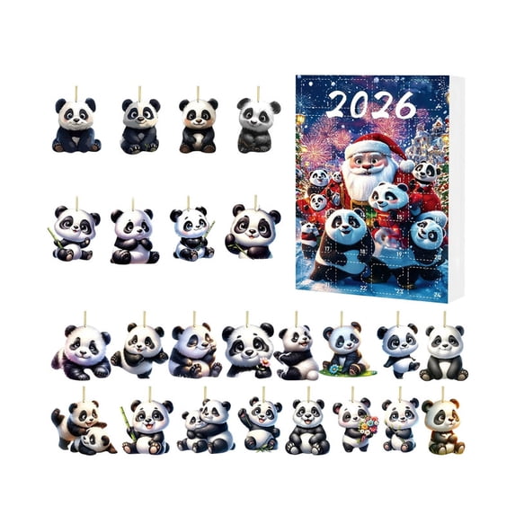 2026 Panda Christmas Advent Calendar 24 Days Countdown Blind Box | 2D Acrylic Panda Ornaments for Christmas Tree Backpack Wall Door Holiday Decor