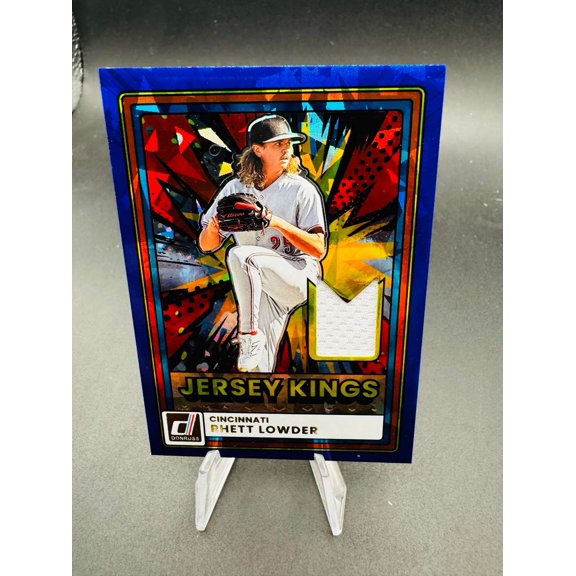 2026 Panini Donruss Jersey Kings Blue Jersey Memorabilia Rhett Lowder JK-RL Cincinnati Reds Baseball Card Cincinnati Reds MLB Baseball Trading Card