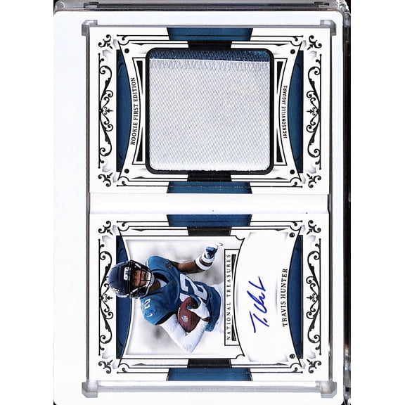 2026 Panini National Treasures Rookie First Edition Travis Hunter RFES-THR Patch Auto RC Football Card