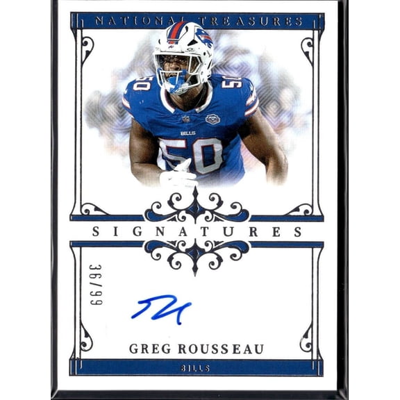 2026 Panini National Treasures Signatures NFL Greg Rousseau Auto #SIG-GRU 36/99 Buffalo Bills NFL Autographed Football Trading Card
