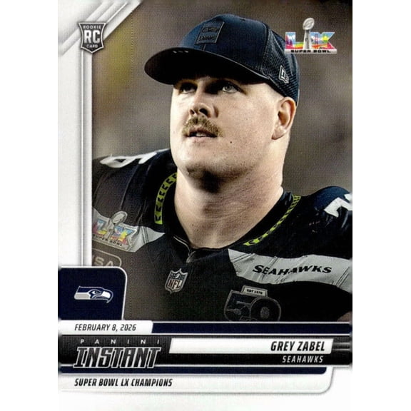 2026 Panini Super Bowl LX Champions Seattle Seahawks #12 Grey Zabel RC Rookie Seattle Seahawks NFL Football Trading Card