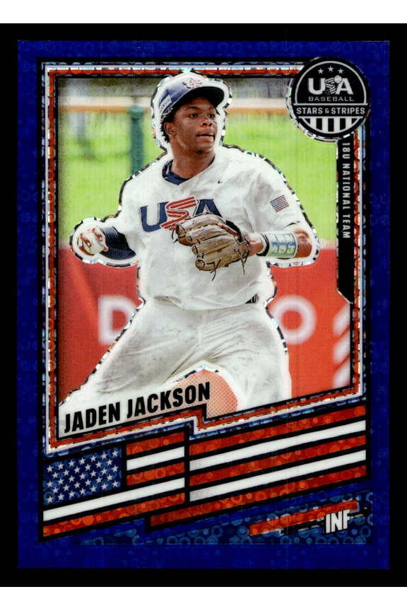 2026 Panini USA Baseball Stars & Stripes Prizm Jaden Jackson Baseball Trading Card #109 Blue Disco Prizm /149