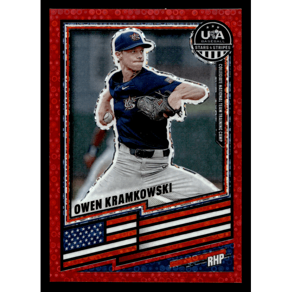 2026 Panini USA Baseball Stars & Stripes Prizm Owen Kramkowski Red Disco Prizm /199 Trading Card #100