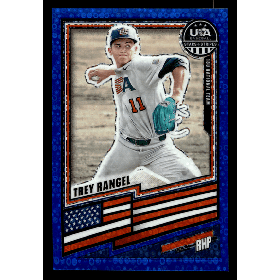 2026 Panini USA Baseball Stars & Stripes Prizm Blue Disco Prizm Trey Rangel #62 /149 Baseball Card