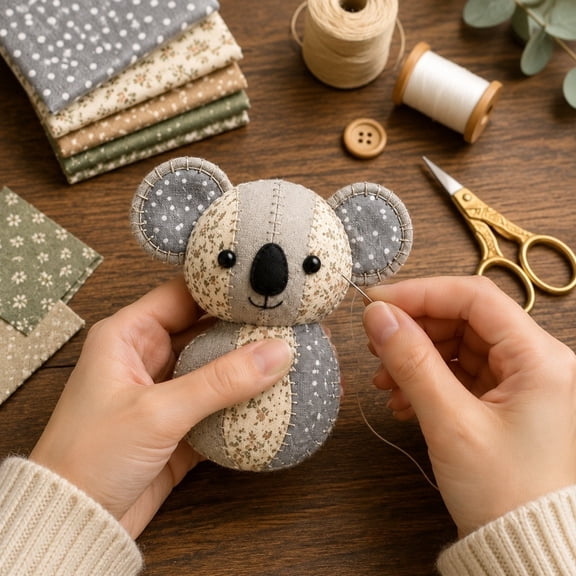 2026 Patchwork Animal DIY Kit, Floral Fabric Handmade Animal Craft Set for Adult Crafters Koala