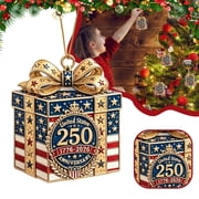2026 Patriotic 250th‑Anniversary Christmas Tree Ornament, Metal Hanging Holiday Keepsake Decoration, Vintage Style Festive Pendant for Xmas Tree & Stocking Home Party Decor, Holiday Gift Box