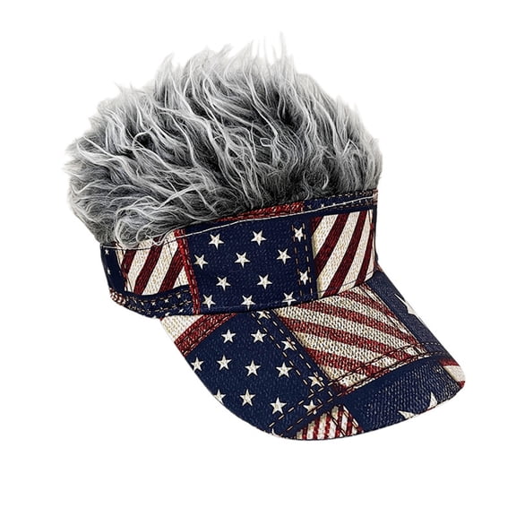 2026 Patriotic American Flag Wig Hat for 4th of July, Independence Day Visor Cap with Fake Hair, Adjustable Novelty Baseball Cap for Men Women, Funny Party Accessory for USA 250th Anniversary
