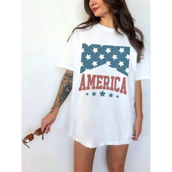2026 Patriotic USA Flag T-Shirt for Women – Comfort Colors Summer Tee, Cute 4th of July Graphic Top, America Independence Day Blusa Para Mujer