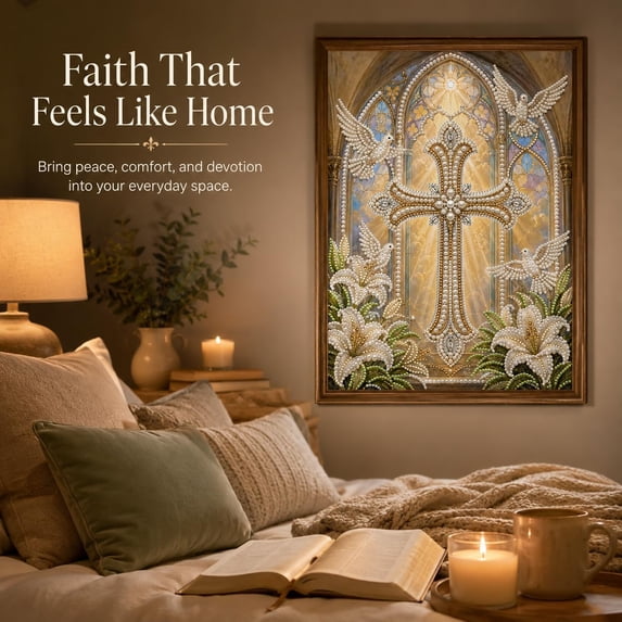 2026 Pearl Diamond Art Painting Kits, DIY Special Shape Gem Art Craft Set with HD Canvas, Great for Adults Beginners Home Wall Decoration (Holy Cross)