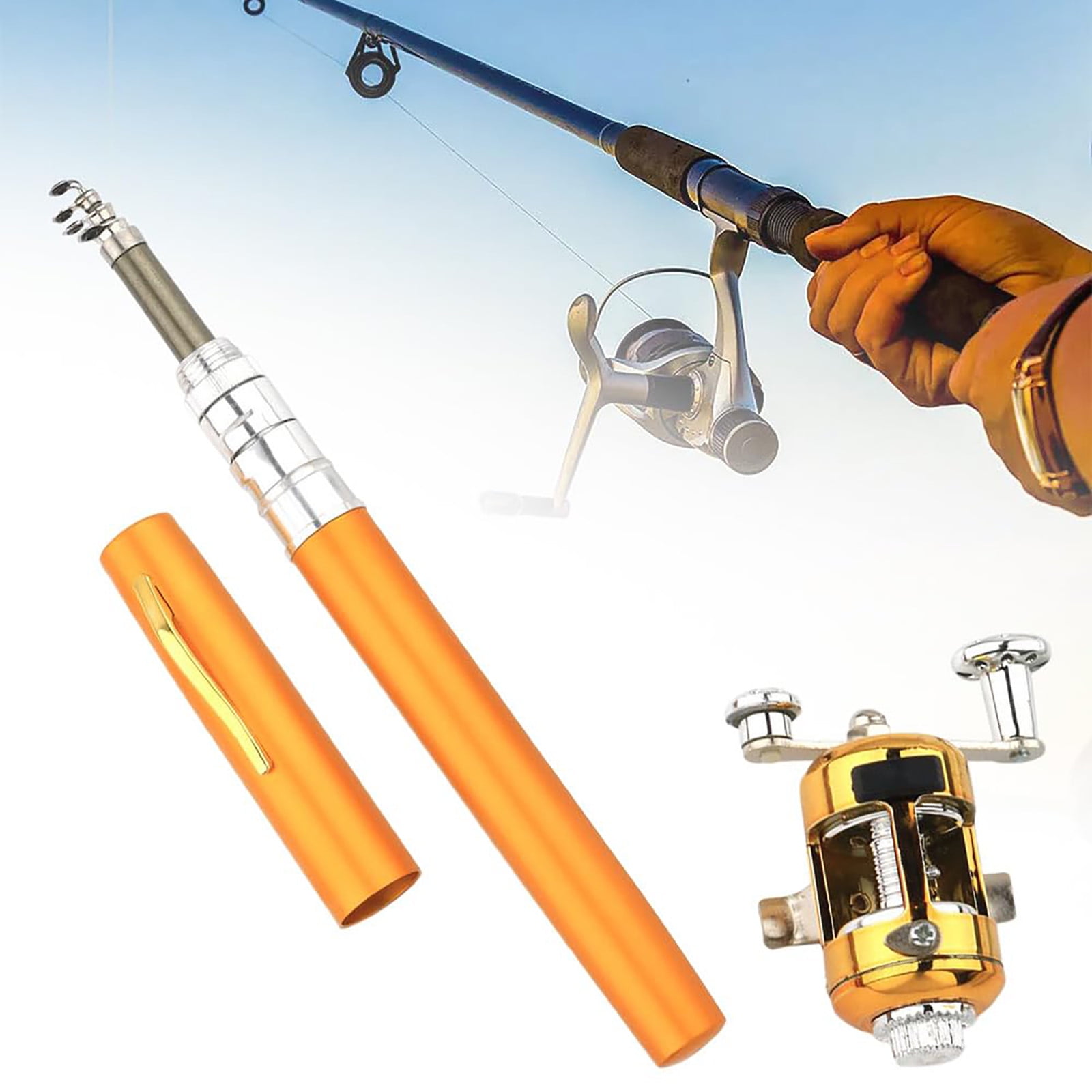 cheap compact fishing pole 20" Ornamental and an aluminum handle with dual knobs makes it more than a gagits a real reel 1M-1.6M Pen Style Pocket Fishing
