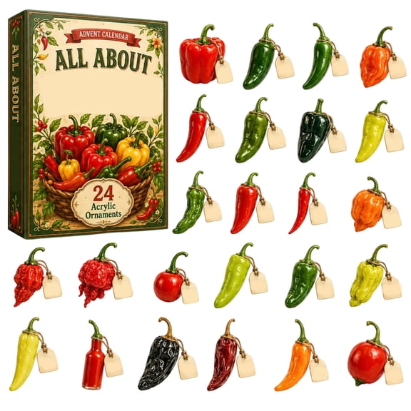 2026 Pepper Advent Calendar, 24-Day Christmas Countdown Blind Box with Unique Acrylic Chili Hanging Ornaments, Botanical Holiday Tree Decor & Collectible Spice-Themed Surprise Set for Adults