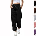 thumbnail image 1 of 2026 Petite Sweatpants for Women Baggy Drawsting High Waisted Wide Leg Sweat Pants Casual Workout Joggers with Pockets Black L, 1 of 6