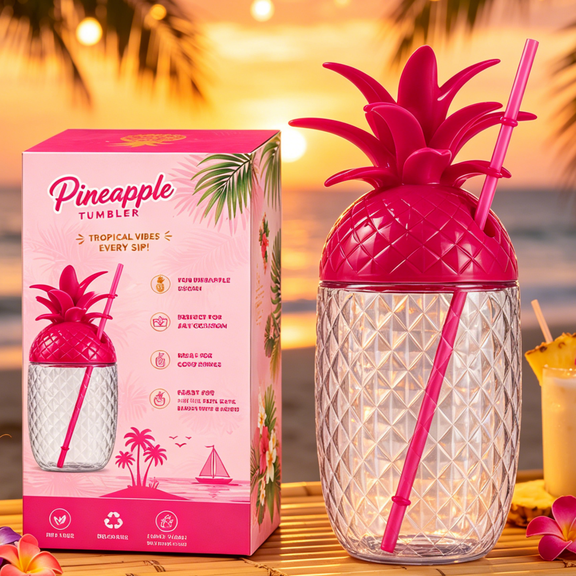 2026 Pink PINEAPPLE CUP Drink Mug, Vibrant Pink Pineapple Tumbler with Lid & Straw, Summer Drink Cup Transparent Pineapple Drinking Tumbler As Premium Pineapple Tumbler Best Gift