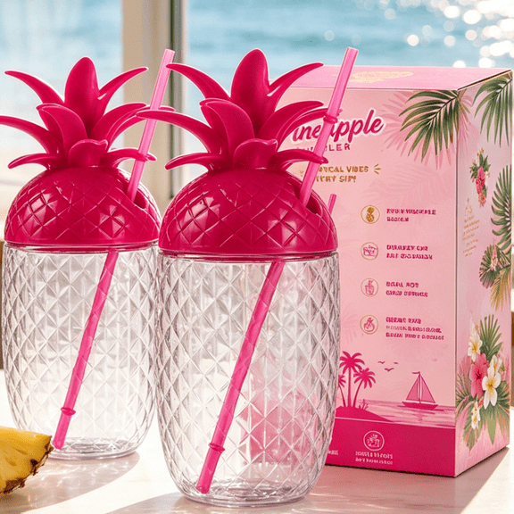 2026 Pink PINEAPPLE CUP Drink Mug, Vibrant Pink Pineapple Tumbler with Lid & Straw, Summer Drink Cup Transparent Pineapple Drinking Tumbler As Premium Pineapple Tumbler Best Gift