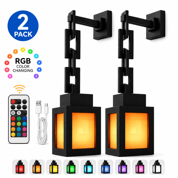 2026 Pixelated Lantern Night Light, LED 16 Colors Changing Rechargeable Hanging Lantern Lamp, Wall Mounted & Tabletop Pixel Game Style Lamp for Game Room Decor, Bedroom, Desk, Shelf, Dorm Room, 2pack