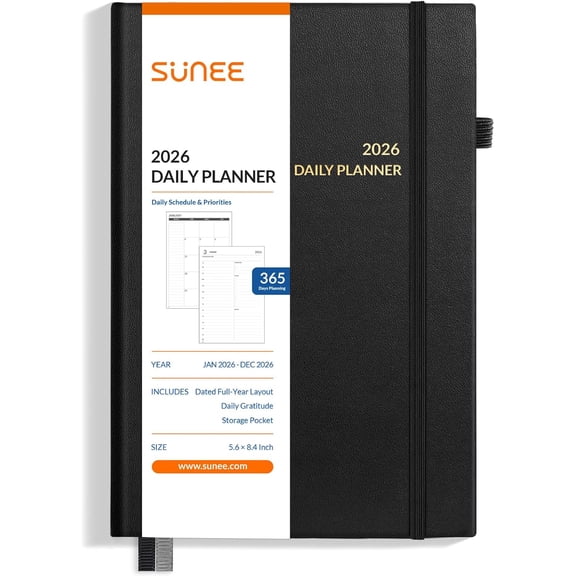 2026 Planner - Daily Planner 2026 for Productivity | Weekly & Monthly Goal Achievement System with One Page Per Day Layout, A5 Hardcover (5.6" x 8.4"), January to December 2026,Black