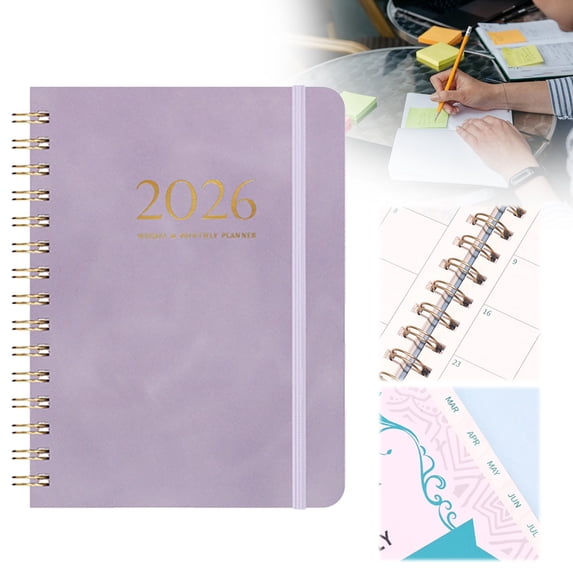 2026 Planner, Daily Planner Spiral Bound, Planner 2025-2026 Pocket Weekly Monthly Planner with Index To Do List Notepad Schedule Planner Full Focus Planner Appointment Book Adhd Planner, Purple