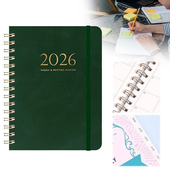 2026 Planner,Daily Planner,Weekly and Monthly Calendar Planner Book,January 2026 - December 2026,Hardcover Spiral Planner,Notes Pages,Perfect for Women & Men,A5(Green)