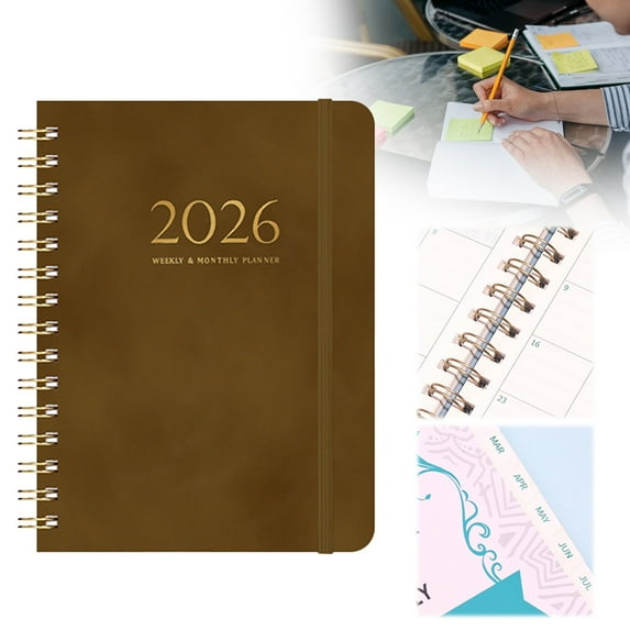 2026 Planner,Daily Planner,Weekly and Monthly Calendar Planner Book,January 2026 - December 2026,Hardcover Spiral Planner,Notes Pages,Perfect for Women & Men,A5(Brown)