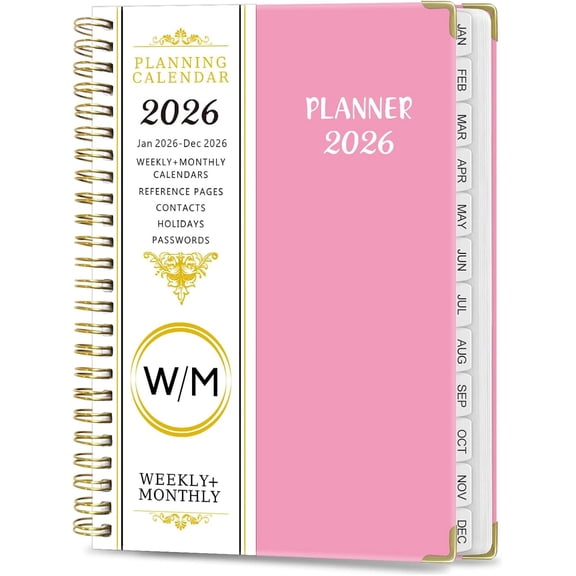 2026 Planner,JAN. 2026-DEC. 2026,A5 (6.2"x8.5"),Monthly and Weekly Calendar Planner,Teacher Student Planning Book with Tabs,Inner Bag-Double Coil Binding,Ideal for Office School Supplies