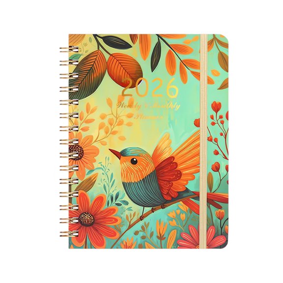 2026 Planner Notebook, Aesthetic Daily Schedule Book With Ample Note - Taking Space For To - Do Lists, Bird & Floral Pattern Design, For Students, Office Workers, Daily Planners