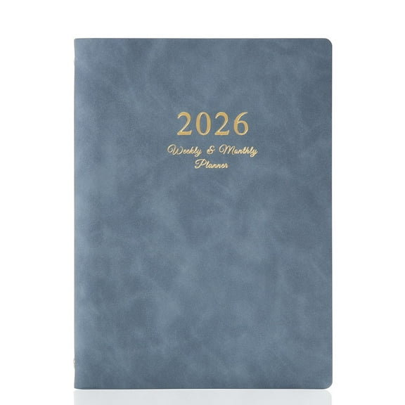 2026 Planner Notebook Weekly and Monthly Calender, Jan. 2026 - Dec. 2026, PU Leather Cover Refillable Planner with 12 Monthly Tabs, Perfect Gift for Students Office Workers (6.7"x9.1", Blue)